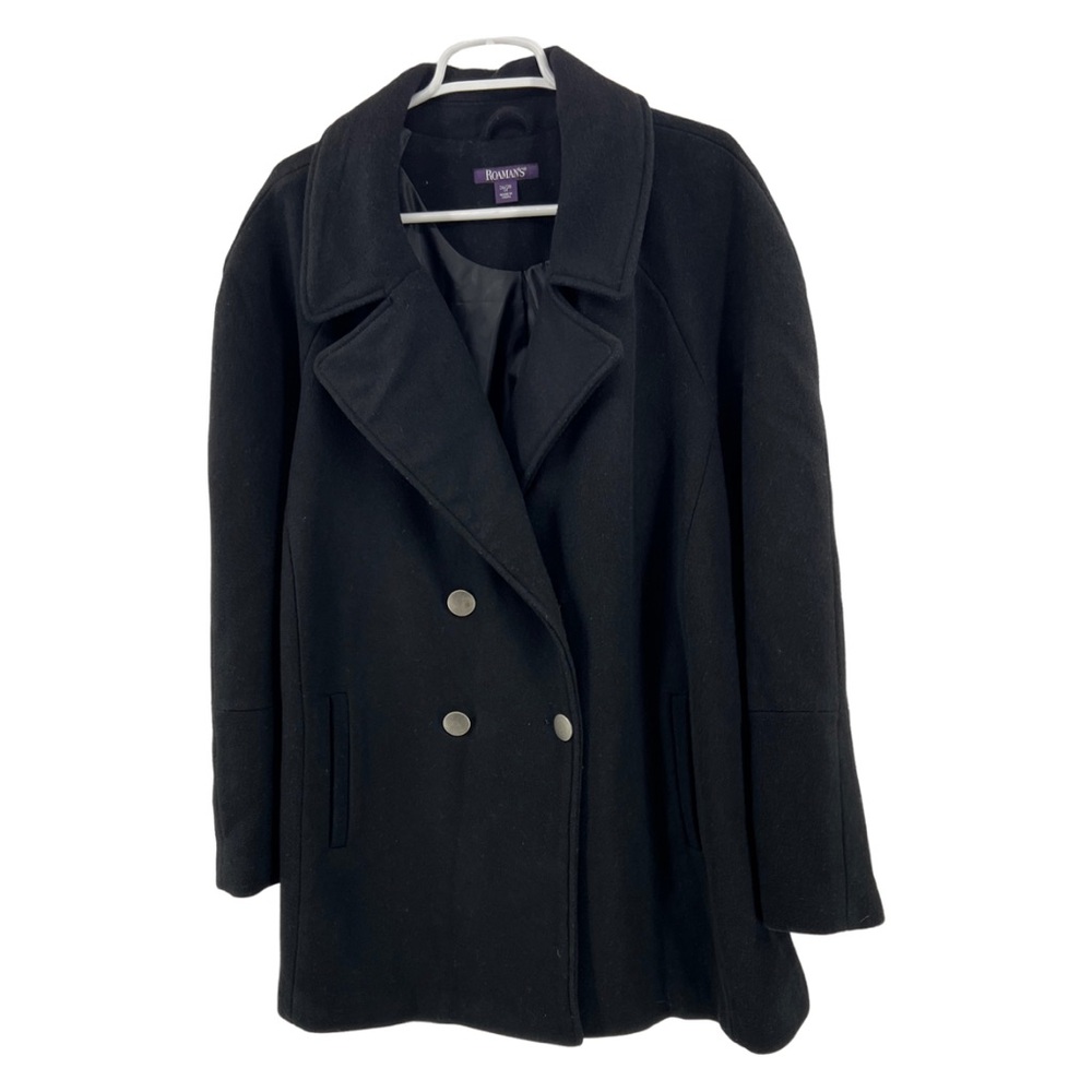 Roamans wool blend black 2X pea coat plus winter fall casual business travel